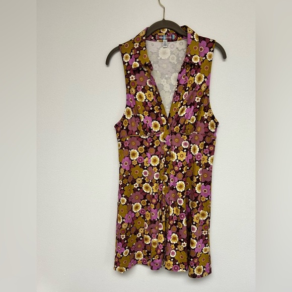 Urban Outfitters Purple Yellow Gold 70s Floral Dress Womens Size Large - Picture 6 of 10